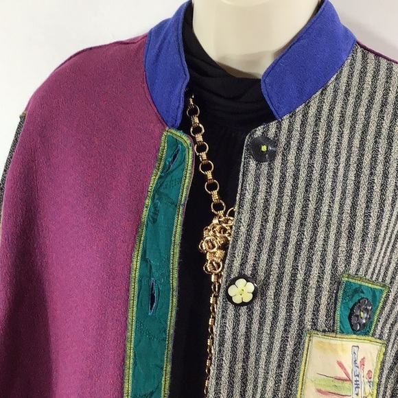 Hand painted vintage Celia Forrester patchwork bunny jacket L - Picture 3 of 12